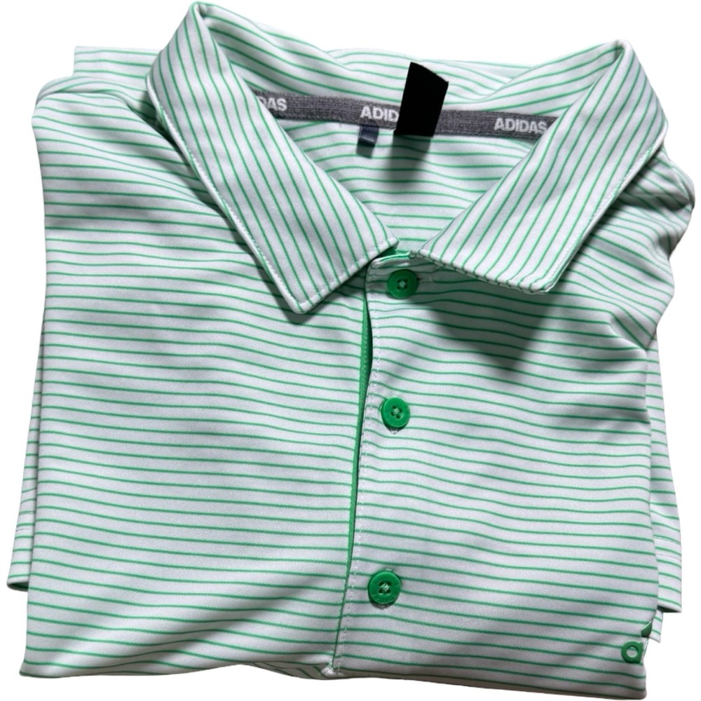 Adidas Golf Polo Shirt Mens Large Green White Striped Good Performance Short Slv
